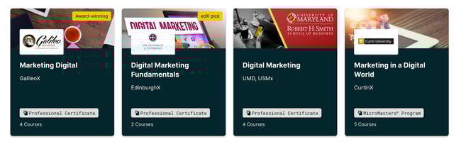 edX marketing certification course homepage